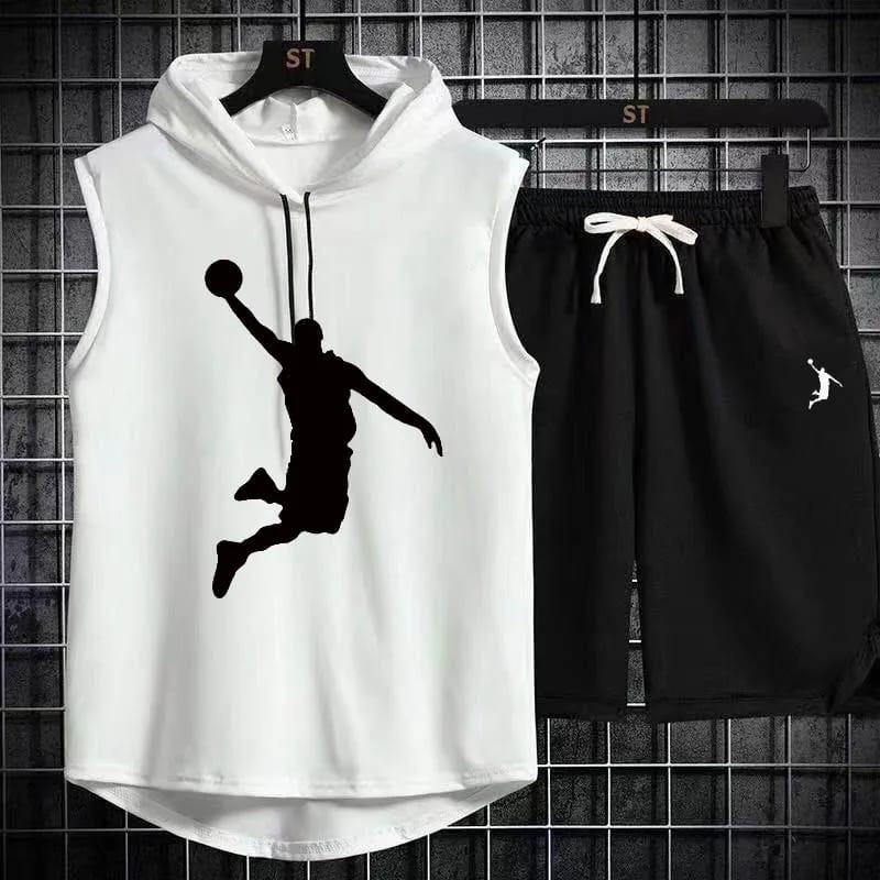 MEN'S SUMMER SLEEVLES VEST WITH SHORT MUSCLE HOODIE GYM TRAINING SPORTSWEAR Bashee's